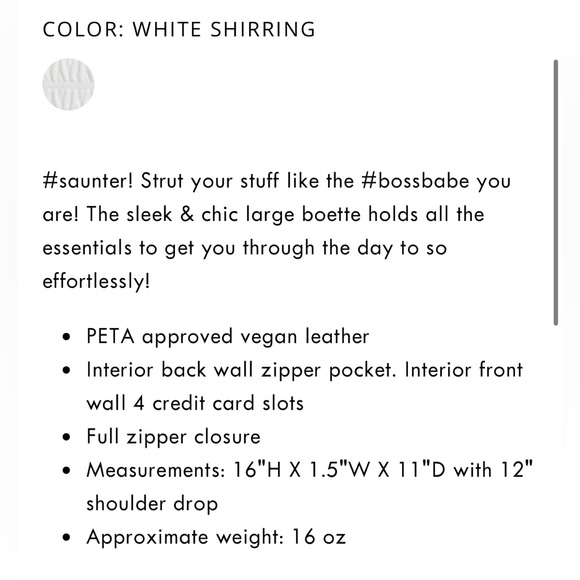 HOUSE OF WANT | HOW We Saunter White Shirring Luxury Vegan Leather Bag NWT - Picture 11 of 13